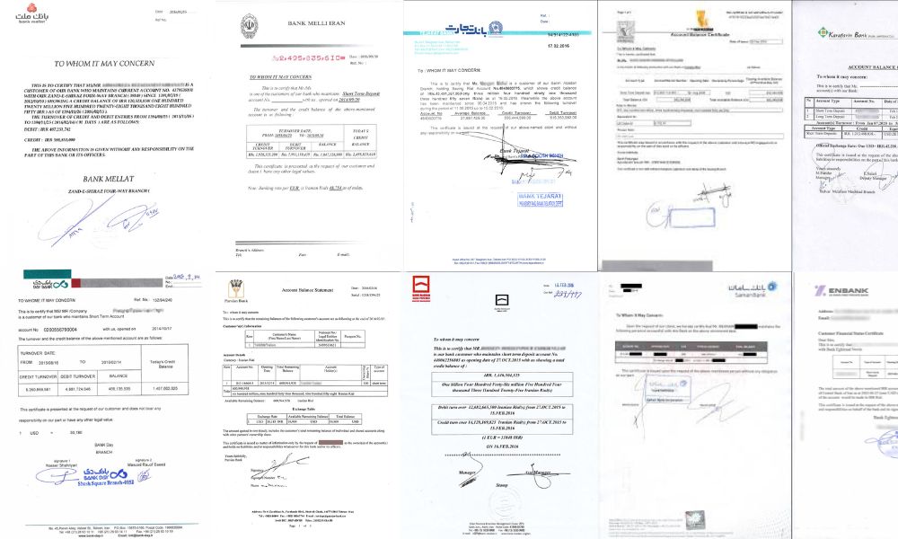 نمونه گواهی تمکن مالی از بانک های مختلف ایرانی مناسب برای اخذ ویزا